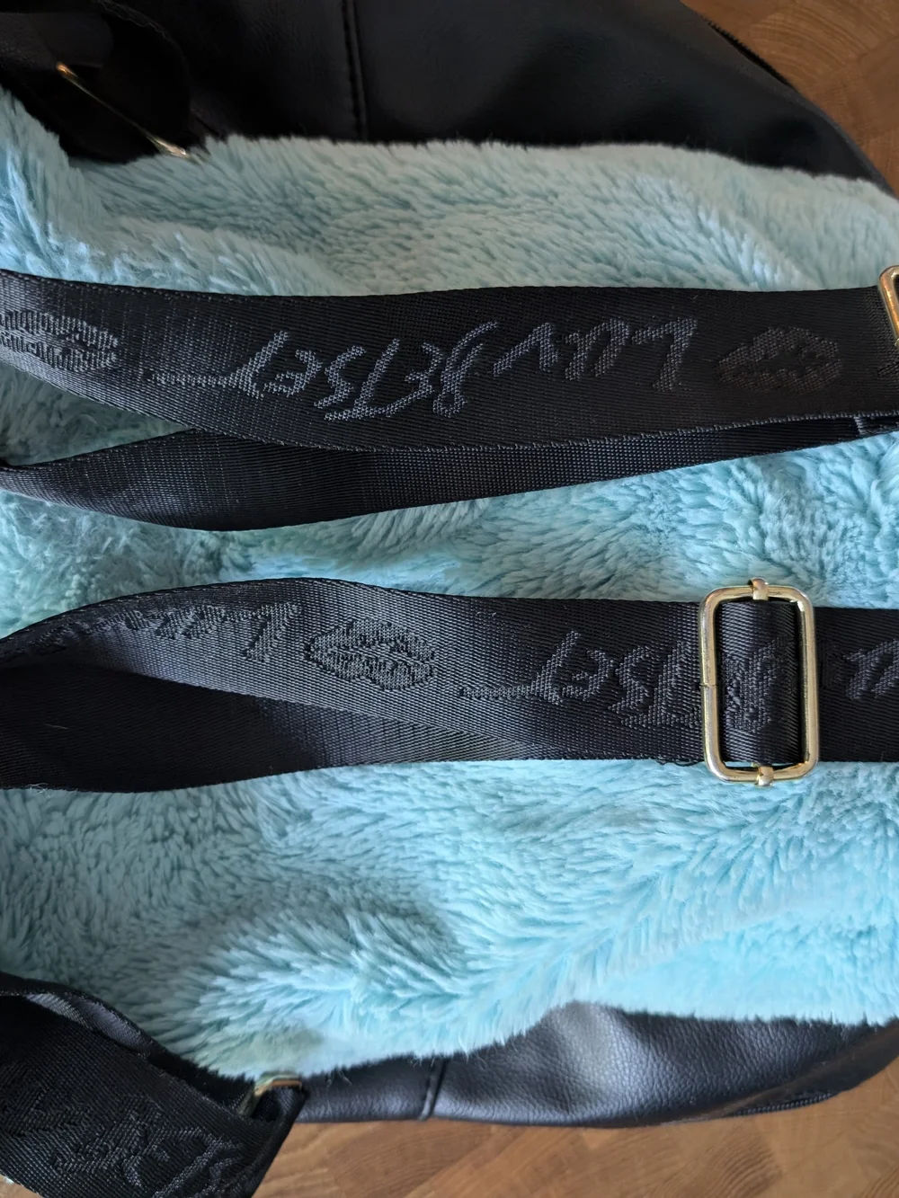 Betsey Johnson Fuzzy Furry Hoodie Backpack Plush Sky Blue